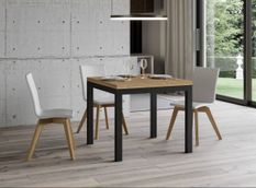 Petite table carrée 90/90 cm extensible 90 à 180 cm bois clair et cadre métal anthracite Diva