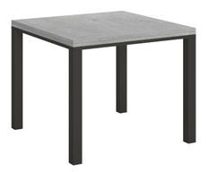 Petite table carrée 90/90 cm extensible 90 à 180 cm gris béton et cadre métal anthracite Diva