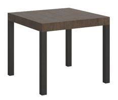 Petite table carrée 90/90 cm extensible10 personnes 90 à 246 cm bois foncé et métal anthracite Karry