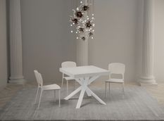Petite table carrée extensible 90x90/194 cm pieds acier blanc Karzy