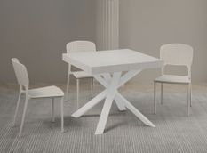 Petite table carrée extensible 90x90/194 cm pieds acier blanc KARZY