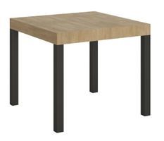 Petite table carrée extensible 90x90/246 cm bois clair et métal anthracite Karry