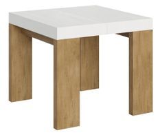 Petite table carrée extensible blanche et pieds bois clair 4 à 10 personnes 90 à 246 cm Ribo
