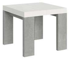 Petite table carrée extensible blanche et pieds bois gris béton 4 à 10 personnes 90 à 246 cm Ribo