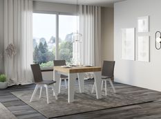 Petite table carrée extensible bois blanc et chêne naturel 90 à 246 cm Nako