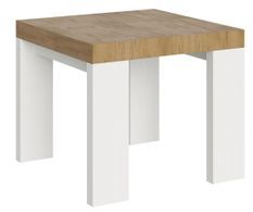 Petite table carrée extensible bois clair et blanc 90 à 246 cm Ribo