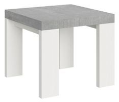 Petite table carrée extensible bois gris béton et blanc 90 à 246 cm Ribo