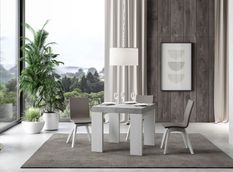 Petite table carrée extensible bois gris béton et blanc 90 à 246 cm Ribo