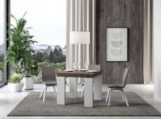 Petite table carrée extensible bois noyer et blanc 90 à 246 cm Ribo