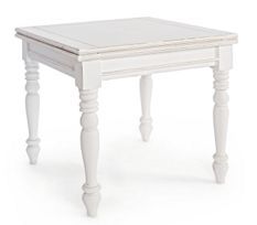 Petite table carrée extensible KOLITA – Bois massif blanc patiné 80/160 cm