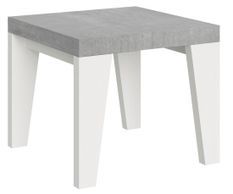 Petite table carrée gris béton pieds blanc 90/90 cm extensible 10 personnes 90 à 246 cm Naxo