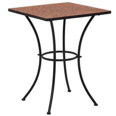Petite table de jardin carrée céramique marron et métal noir Keani
