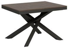 Petite table extensible 6 à 10 places bois foncé cadre métallique et pieds entrelacés anthracite L 120 à 224 cm Klass