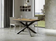 Petite table extensible 6 à 10 places chêne clair cadre métallique et pieds entrelacés anthracite L 120 à 224 cm Klass