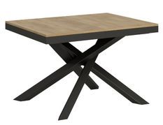 Petite table extensible 6 à 10 places chêne clair cadre métallique et pieds entrelacés anthracite L 120 à 224 cm Klass