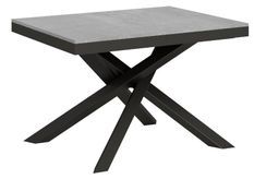 Petite table extensible 6 à 10 places gris béton cadre métallique et pieds entrelacés anthracite L 120 à 224 cm Klass