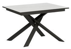 Petite table extensible L 120 à 180 cm blanche et pieds entrelacés métal anthracite Gary