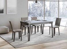 Petite table extensible rectangulaire 4 à 10 personnes bois gris béton et pieds métal anthracite L 130 à 234 cm Konta