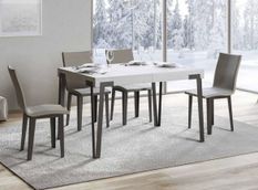 Petite table extensible rectangulaire bois blanc et pieds métal anthracite L 130 à 234 cm Konta