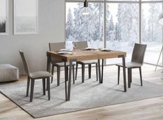 Petite table extensible rectangulaire bois clair et pieds métal anthracite L 130 à 234 cm Konta