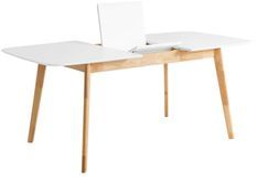 Petite table rectangulaire extensible blanc brillant et pieds naturel Askin 120 à 150 cm