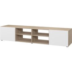 PILVI Meuble TV - Blanc et chene sonoma - L 185 x P 42 x H 31 cm