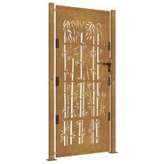 Portail de jardin 105x180 cm acier corten design de bambou