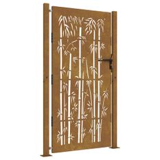 Portail de jardin 105x205 cm acier corten design de bambou