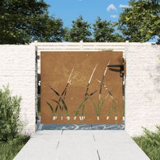 Portail de jardin 85x100 cm acier corten conception d'herbe
