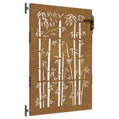 Portail de jardin 85x125 cm acier corten design de bambou