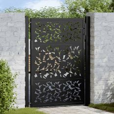 Portail de jardin noir 105x130 cm acier conception de feuilles