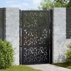Portail de jardin noir 105x155 cm acier conception de feuilles