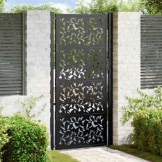 Portail de jardin noir 105x205 cm acier conception de feuilles