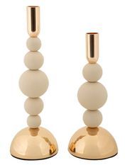 Porte-bougies crème, lot de 2 pièces, 10 x 24 cm et 10 x 29,5 cm