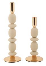 Porte-bougies navette crème ensemble 2 pièces cm ø10x25-10x33,5