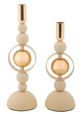 Porte-bougies saturn crème, ensemble de 2 pièces, ø10x27-10x33 cm