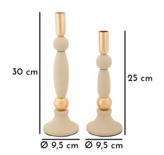 Porte-bougies strek cream, lot de 2, ø9,5 x 25 cm - 9,5 x 30 cm