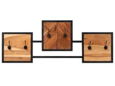 Porte-manteau mural bois massif d'acacia et fer - 6 crochets