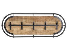 Porte-manteau mural en bois massif et fer - 5 crochets