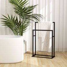 Porte-serviette sur pied Noir 48x24x78,5 cm Acier