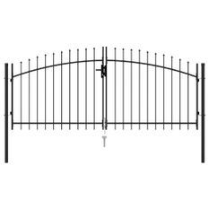 Portillon double porte avec dessus à pointe Acier 3x1,25 m Noir