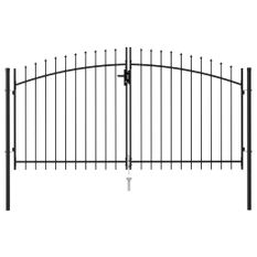 Portillon double porte avec dessus à pointe Acier 3x1,5 m Noir