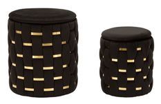 Pouf avec rangement, abri noir, lot de 2 pièces, ø 37 x 42 cm - 28 x 35 cm