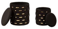 Pouf avec rangement, abri noir, lot de 2 pièces, ø 37 x 42 cm - 28 x 35 cm