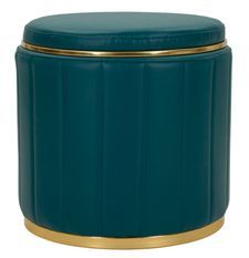 Pouf coffre de rangement bleu canard avec base dorée London