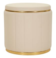 Pouf coffre de rangement en tissu crème avec base dorée London