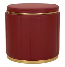 Pouf coffre de rangement rouge avec base dorée London