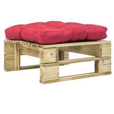 Pouf de jardin polyester rouge et pin massif clair Vralee