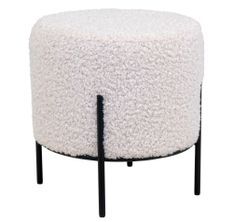 Pouf rond ALFORD – Tissu bouclette & pieds métal noir