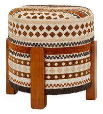 Pouf rond multicolore en tissu à motifs ethniques Madi